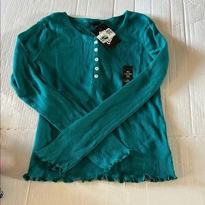 Art Class brand Girls SZ 14/16 Teal Ribbed Long-Sleeve Henley Top
